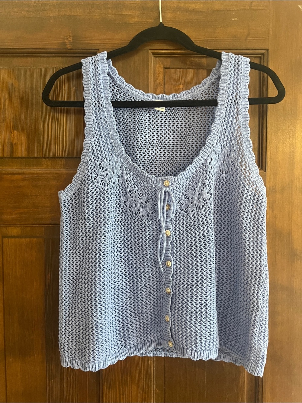 Old Navy Light Blue Crochet Lace-Trim Button Tank